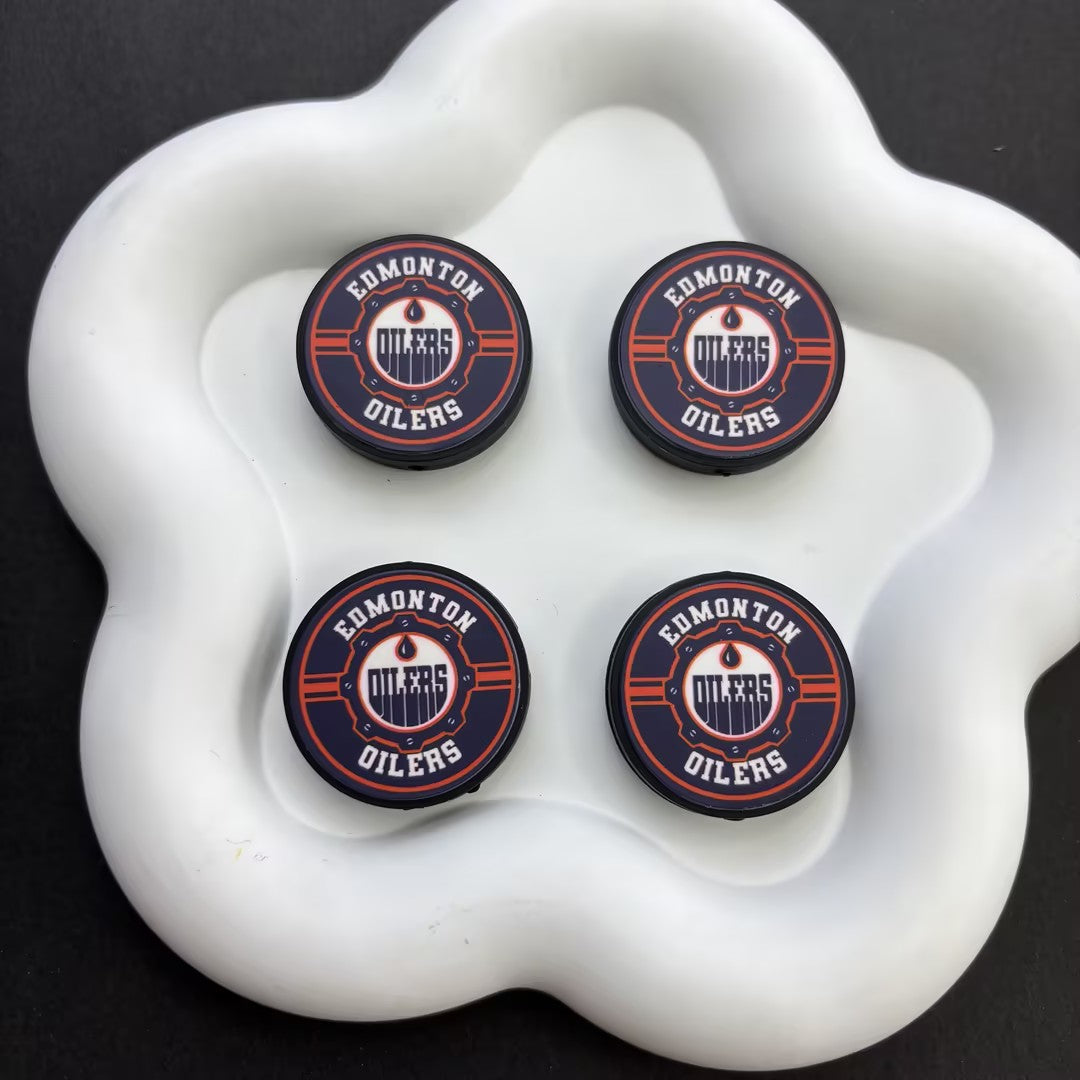 NHL Team Logo Printed Round Beads | Ice Hockey Team Focal Beads for DIY Beadable Pens, Keychains, and Lanyards | Sports Fan Craft Supplies