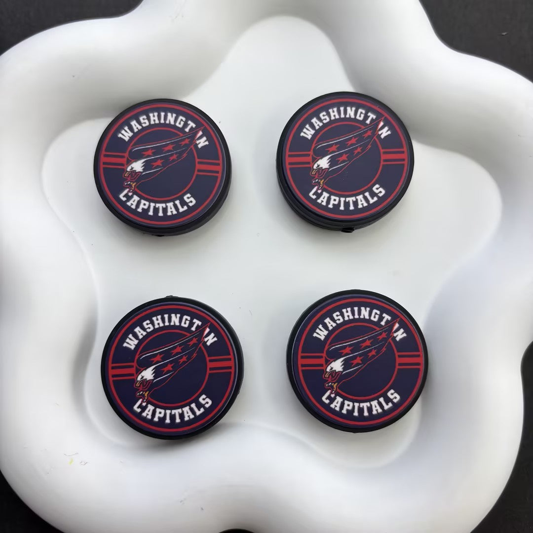 NHL Team Logo Printed Round Beads | Ice Hockey Team Focal Beads for DIY Beadable Pens, Keychains, and Lanyards | Sports Fan Craft Supplies