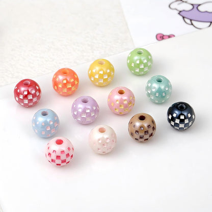 9mm UV Glossy Acrylic Checkerboard Beads, Starburst Carved Round Spacer Beads with 2mm Hole for DIY Phone Charm, Keychain, Jewelry Making