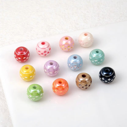 9mm UV Glossy Acrylic Checkerboard Beads, Starburst Carved Round Spacer Beads with 2mm Hole for DIY Phone Charm, Keychain, Jewelry Making