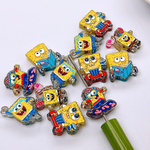 Cartoon SpongeBob Acrylic Beads Cute Anime Large Hole Focal Beads for Beadable Pens DIY Keychain Phone Charm Jewelry Making Supplies