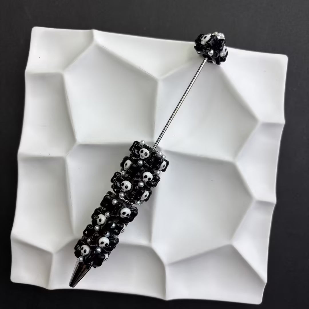 Spooky Cute Halloween Beadable Pens - Pastel Goth Skull & Ghost Holiday Ballpoint Pens (Variety Pack)