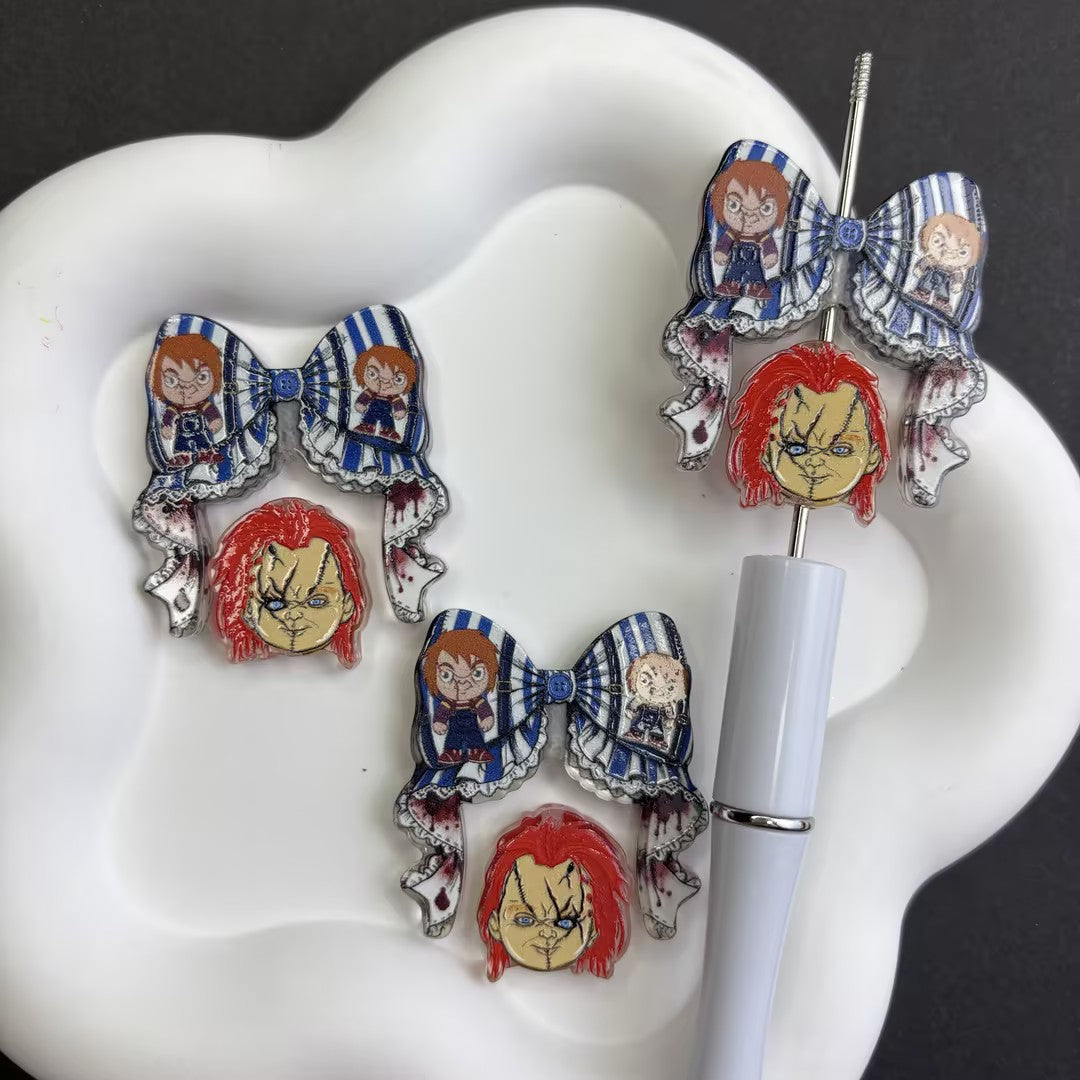 Horror Killer Doll Acrylic Beads for DIY Beadable Pens - Bulk Halloween Slasher Movie Focal Beads Only (No Pens)