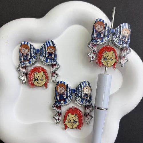 Horror Killer Doll Acrylic Beads for DIY Beadable Pens - Bulk Halloween Slasher Movie Focal Beads Only (No Pens)