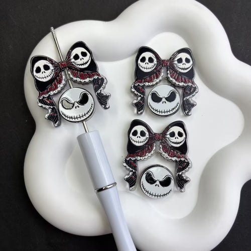 Dark Lace Bow & Pumpkin King Acrylic Loose Beads - Spooky Animation Character Beads Pack for Keychain & Pen Crafting