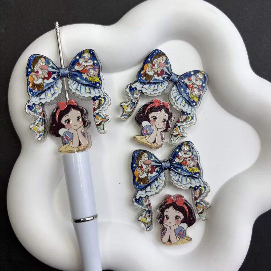 Cute Snow White Princess Acrylic Beads for DIY Beadable Pens - Bulk Cartoon Seven Dwarfs Focal Beads Only (No Pens)