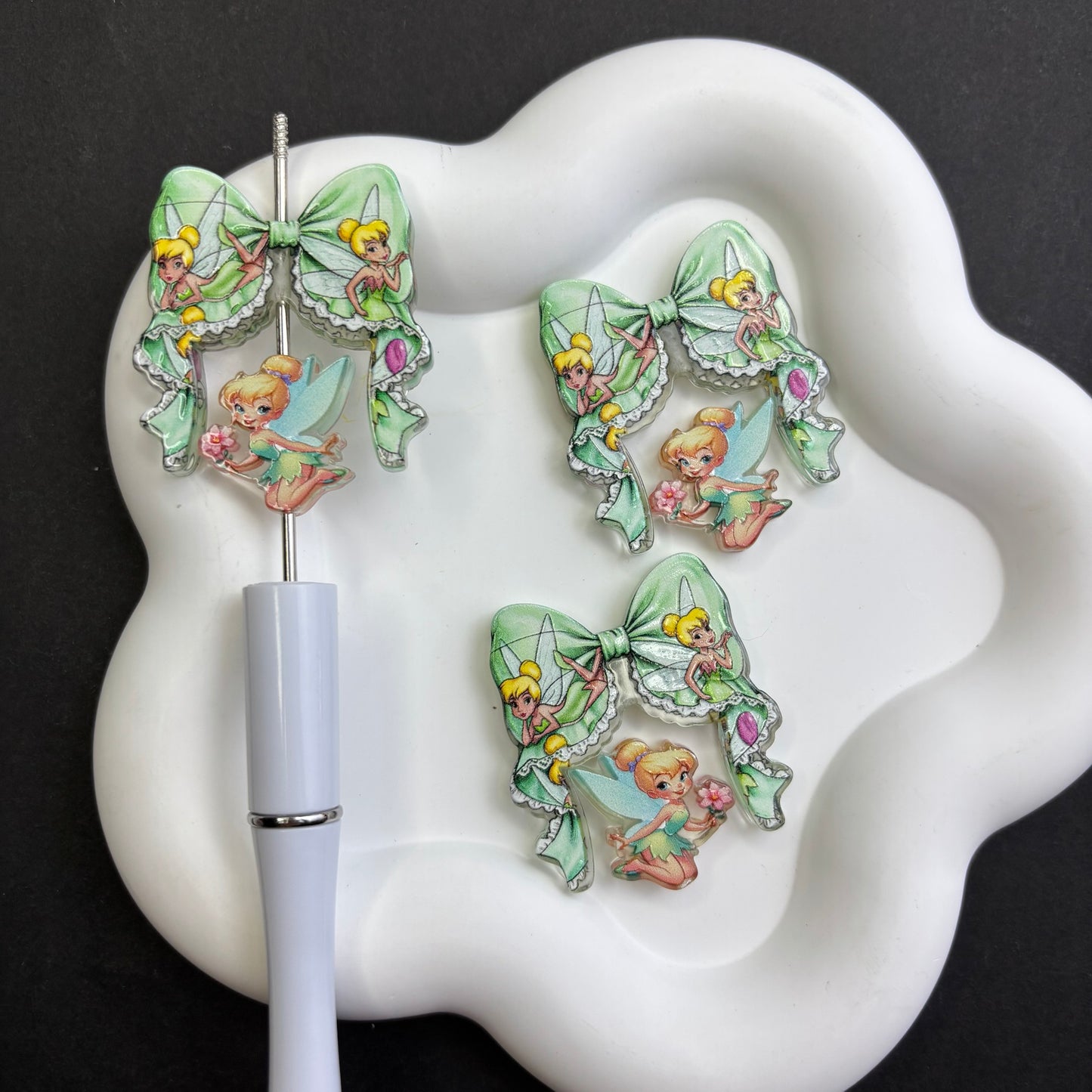 Cute Tinker Bell Fairy Acrylic Beads for DIY Beadable Pens - Bulk Cartoon Pixie Dust Focal Beads Only (No Pens)