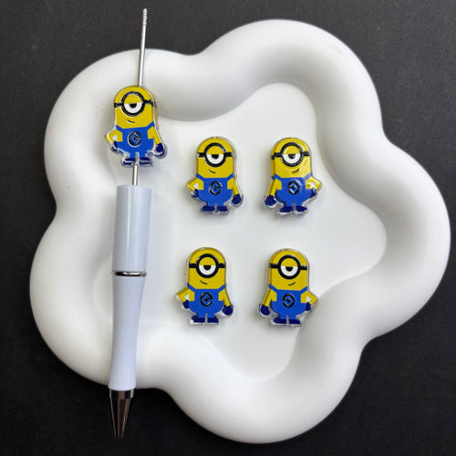 Cute Yellow Minion Acrylic Beads for DIY Beadable Pens - Bulk Cartoon One-Eyed Focal Beads Only (No Pens)