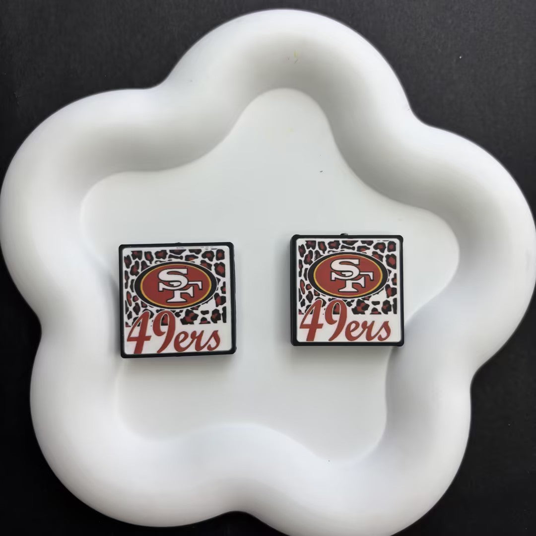 Leopard Football Team Square Acrylic Beads for DIY Beadable Pens - Bulk Sports Fan Game Day Focal Beads Only (No Pens) NFL Team Beads