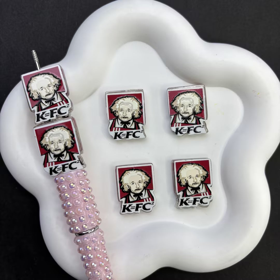 Funny Science Parody Acrylic Beads for DIY Beadable Pens - Bulk Clever Einstein KFC Logo Focal Beads Only (No Pens)