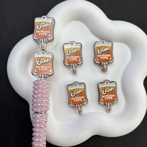 Funny Soda Addict IV Bag Acrylic Beads for DIY Beadable Pens - Bulk Orange Crush My Blood Type Focal Beads Only (No Pens)