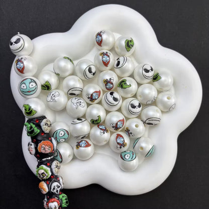 Spooky Skellington Pearl Acrylic Beads for DIY Beadable Pens - Bulk 16mm Halloween Nightmare Round Bubblegum Beads Only