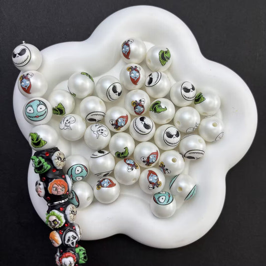 Spooky Skellington Pearl Acrylic Beads for DIY Beadable Pens - Bulk 16mm Halloween Nightmare Round Bubblegum Beads Only