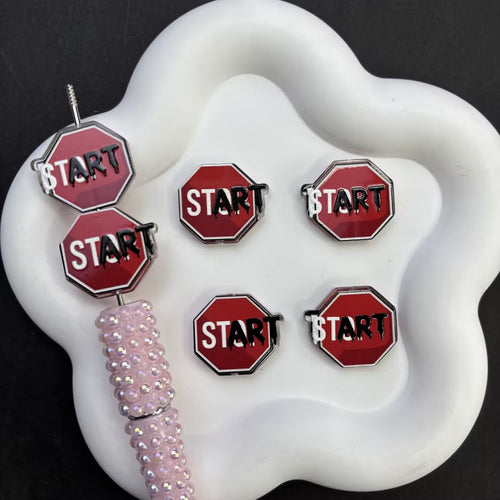 Gothic "START" Red Road Sign Silicone Focal Beads - Creative Stop Sign Parody Large Hole Acrylic Charms for DIY Beadable Pens, Keychains & Craft Supplies