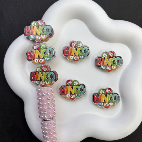 Colorful "BINGO" Lucky Game Silicone Focal Beads - Bingo Night Ball Large Hole Acrylic Charms for DIY Beadable Pens, Keychains & Craft Supplies