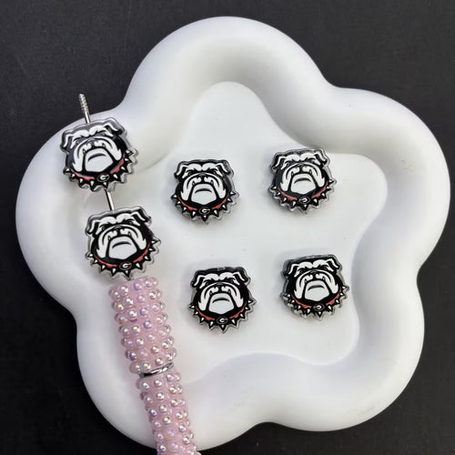 Georgia Bulldogs Mascot Silicone Focal Beads - College Football Team Bulldog Large Hole Acrylic Charms for DIY Beadable Pens, Keychains & Craft Supplies
