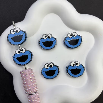 Elmo & Cookie Monster Cartoon Silicone Focal Beads - Cute Sesame Street Large Hole Acrylic Charms for DIY Beadable Pens, Keychains & Craft Supplies