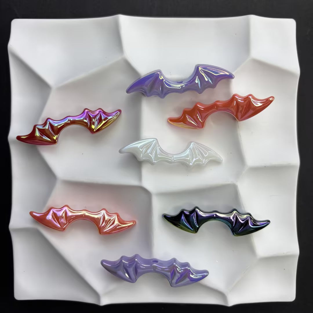 Halloween AB Coating Bat Wings Silicone Focal Beads - Iridescent Spooky Animal Large Hole Spacer Beads for DIY Beadable Pens, Keychains & Craft Supplies