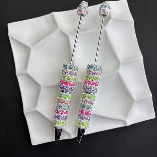 Handcrafted Rainbow Iridescent Pinwheel Pearl Beadable Pen — Luxury Kaleidoscope Shimmer Fancy Ballpoint Pen