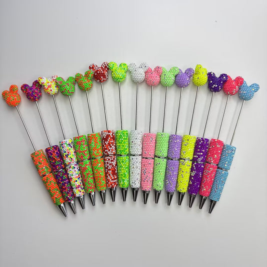 Bulk Rhinestone Mickey Beadable Pens, Bling Magic Mouse Full Crystal Ballpoint Pen, Kawaii Neon Glitter Stationery Office Luxury Gift for Disney Lovers