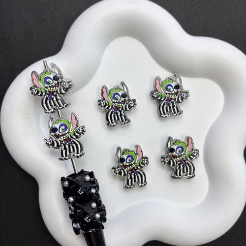 Mixed Spooky Stitch Halloween Focal Beads for Beadable Pens, Cute Pumpkin & Beetlejuice Stitch Spacer Beads, DIY Ghostly Cartoon Keychain Craft Supplies Bulk