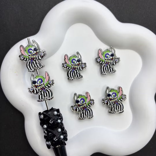 Mixed Spooky Stitch Halloween Focal Beads for Beadable Pens, Cute Pumpkin & Beetlejuice Stitch Spacer Beads, DIY Ghostly Cartoon Keychain Craft Supplies Bulk