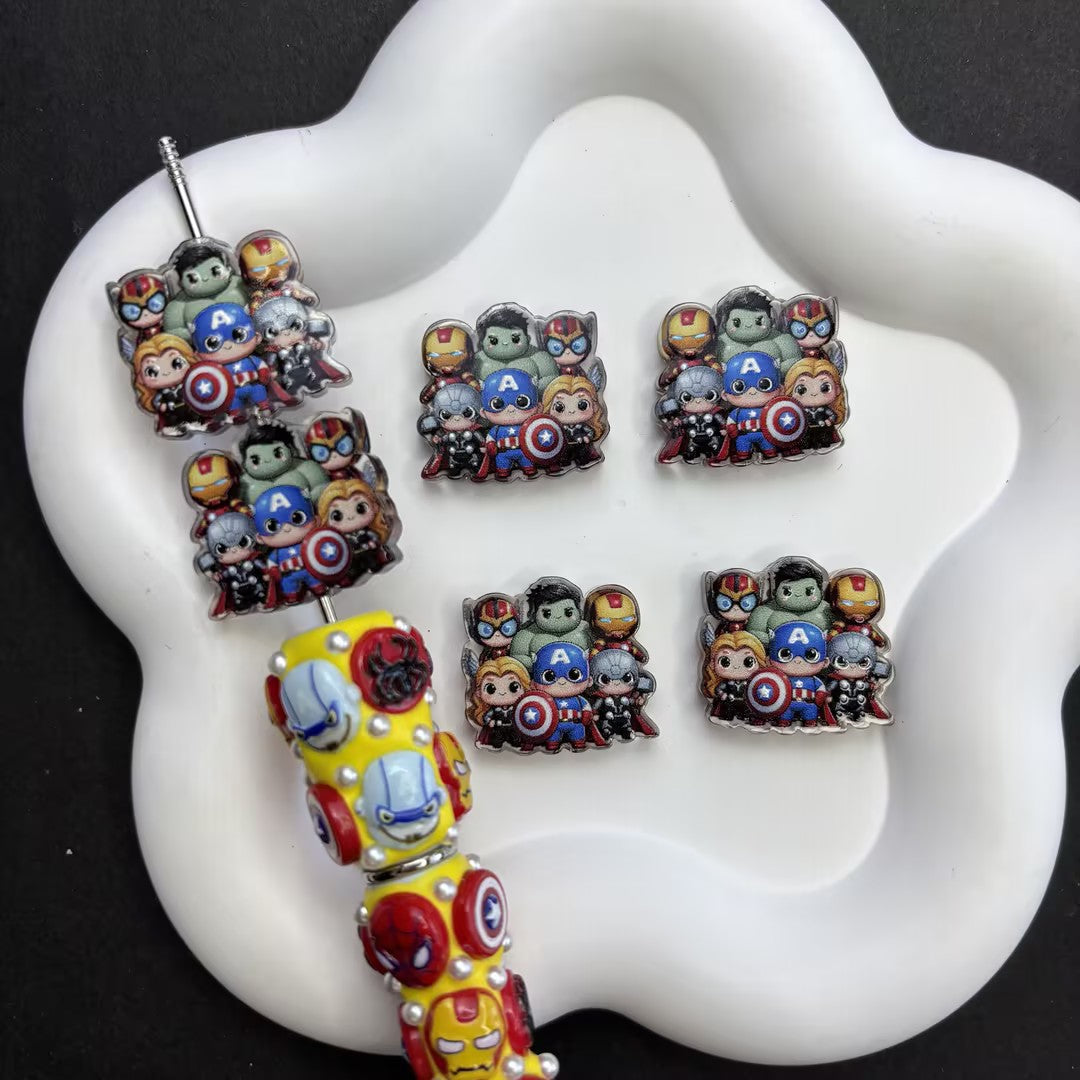 Epic Hero Alliance Focal Beads Lot — Double-Sided Cartoon Squad Large Hole Acrylic Beads Wholesale for DIY Pens & Keychains