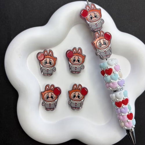 Labubu Cosplay Clown Focal Beads Lot — Spooky Cute Red Balloon Designer Toy Large Hole Acrylic Beads Wholesale for DIY Pens