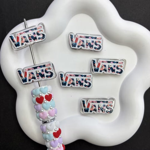 Vintage Floral Skate Logo Focal Beads Lot — Trendy Streetwear Aesthetic Large Hole Acrylic Beads Wholesale for DIY Pens