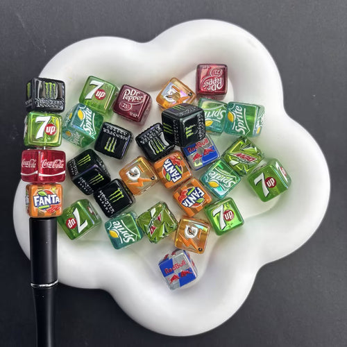 Soda & Energy Drink Cube Beads, Acrylic Ice Block Mini Brand Logo Spacer Beads for Beadable Pens, DIY Creative Keychain Jewelry Making