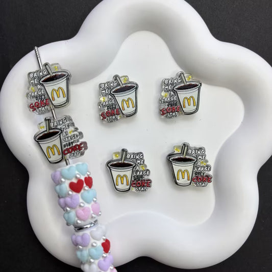 Funny Diet Coke Stat Acrylic Focal Beads for Beadable Pens, Bring Me A Large Diet Coke Acrylic Beads, Cute Fast Food Charms for Keychain DIY Crafts