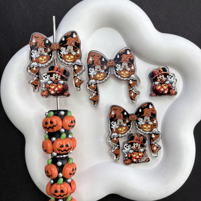 Halloween Goth Coquette Bow & Focal Beads Variety Pack for Beadable Pens, Cute Pumpkin Ghost Skeleton Acrylic Beads Mix, DIY Keychain Charm Supplies