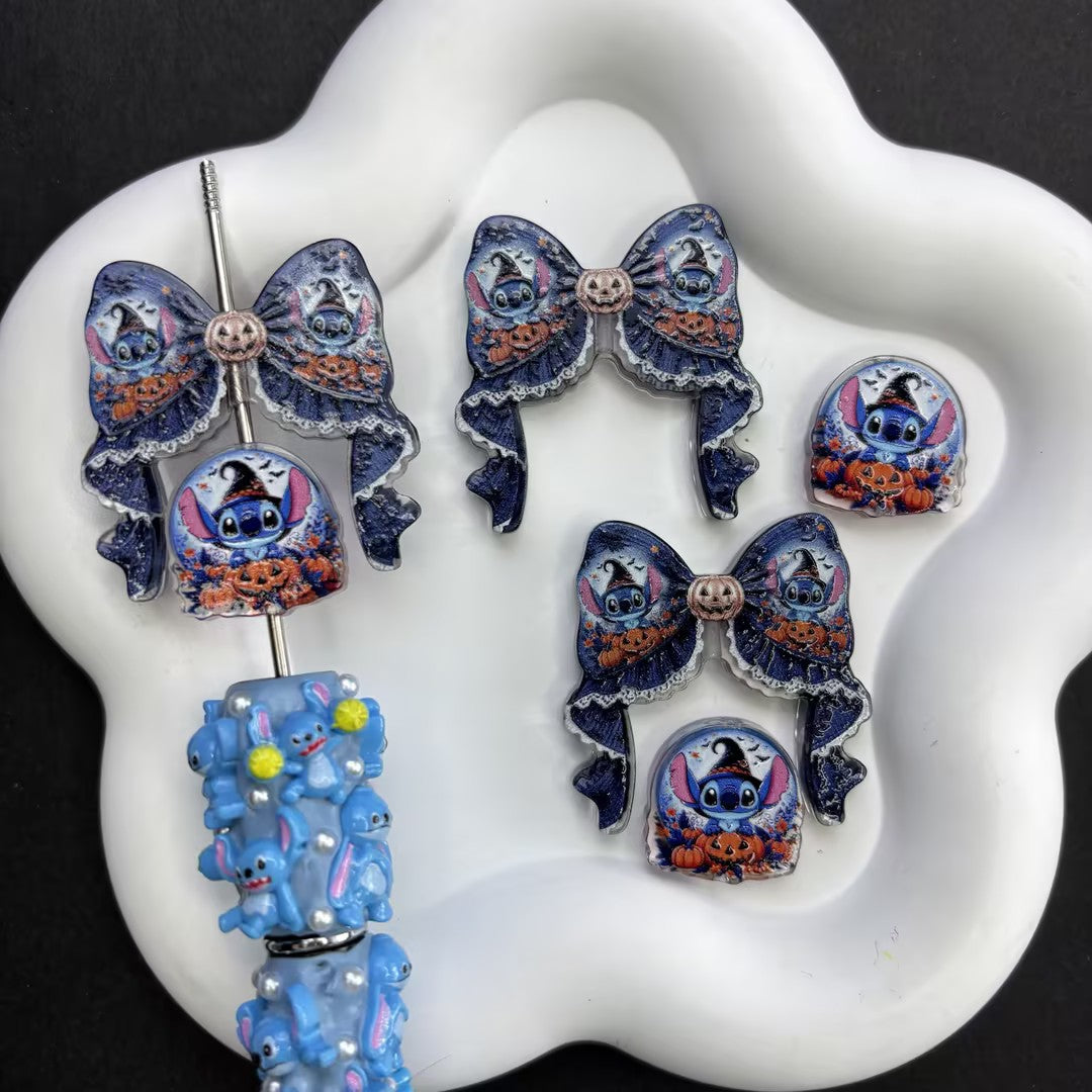 Spooky Cute Halloween Character Focal Beads Mix, Vintage Pumpkin Monster & Bow Spacers for DIY Beadable Pen, Holiday Keychain Jewelry Making Supplies