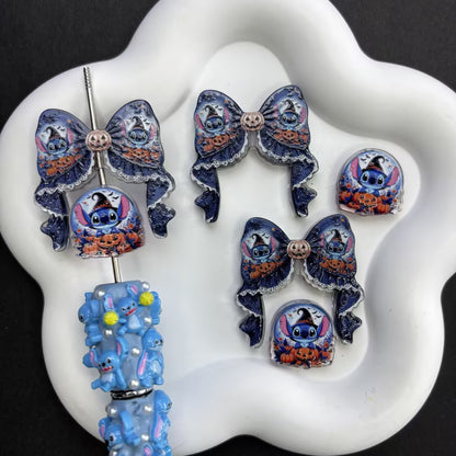 Spooky Cute Halloween Character Focal Beads Mix, Vintage Pumpkin Monster & Bow Spacers for DIY Beadable Pen, Holiday Keychain Jewelry Making Supplies