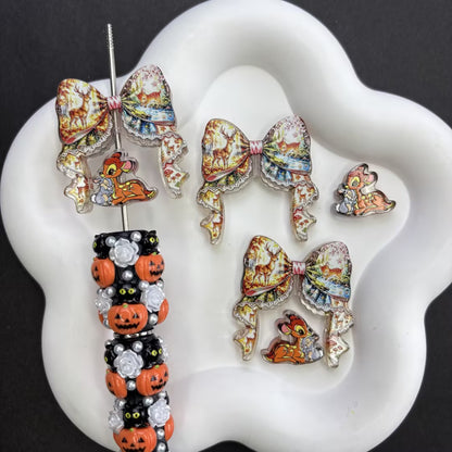 Spooky Cute Halloween Character Focal Beads Mix, Vintage Pumpkin Monster & Bow Spacers for DIY Beadable Pen, Holiday Keychain Jewelry Making Supplies