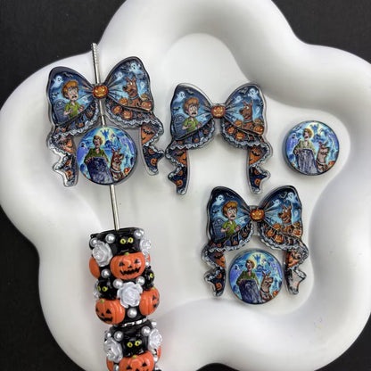 Halloween Horror Goth Coquette Bow & Focal Beads Variety Pack for Beadable Pens, Spooky Eyeball Skeleton Hand Pumpkin Beads Mix, DIY Keychain Supplies