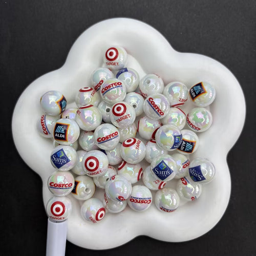 Iridescent Target Costco Sam's Club Acrylic Beads for Beadable Pens, Cute ALDI Grocery Store Round Beads Mix,