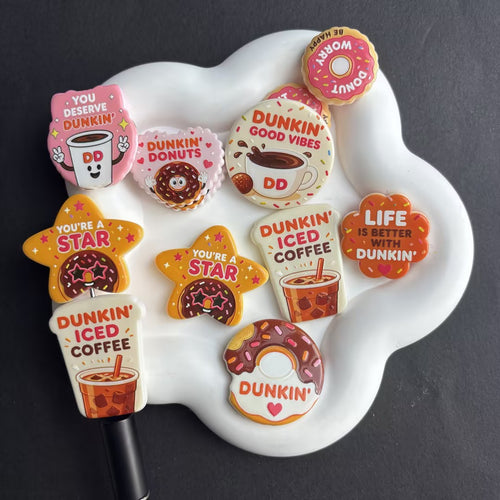 Funny Dunkin Inspired Silicone Focal Beads for Beadable Pens, Cute Iced Coffee & Donuts Silicone Beads Mix, Sweet Coffee Lover Gift Charm Supplies