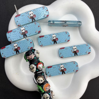 Halloween Horror 3-Hole Acrylic Beads, Pink Ghost Face Spacer Charm for Multi-Strand Bracelet, Spooky Romantic Beads for DIY Jewelry Making Pen Craft