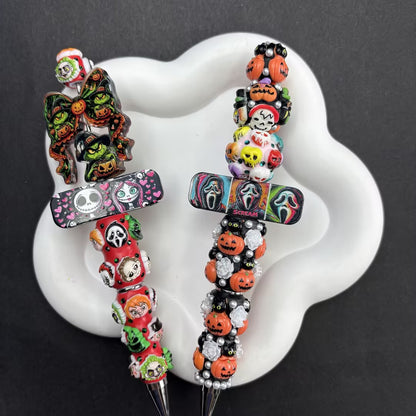 Halloween Horror 3-Hole Acrylic Beads, Pink Ghost Face Spacer Charm for Multi-Strand Bracelet, Spooky Romantic Beads for DIY Jewelry Making Pen Craft