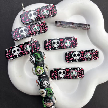 Halloween Horror 3-Hole Acrylic Beads, Pink Ghost Face Spacer Charm for Multi-Strand Bracelet, Spooky Romantic Beads for DIY Jewelry Making Pen Craft