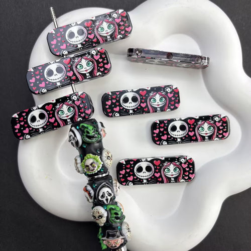 Halloween Horror 3-Hole Acrylic Beads, Pink Ghost Face Spacer Charm for Multi-Strand Bracelet, Spooky Romantic Beads for DIY Jewelry Making Pen Craft