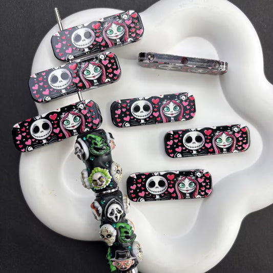 Halloween Horror 3-Hole Acrylic Beads, Pink Ghost Face Spacer Charm for Multi-Strand Bracelet, Spooky Romantic Beads for DIY Jewelry Making Pen Craft