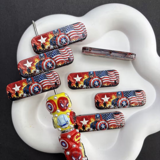 Captain America 3-Hole Acrylic Beads, Superhero Shield Spacer Charm for Multi-Strand Bracelet, Patriotic American Flag Beads for DIY Jewelry Craft Beadable Pen