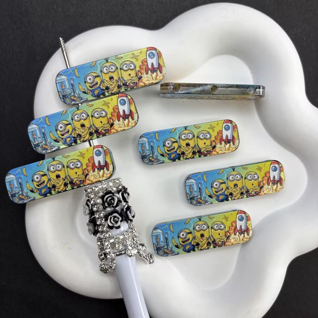 Minions Space 3-Hole Spacer Beads, Cute Cartoon Jewelry Connector Charms, Acrylic Crafting Focal Beads