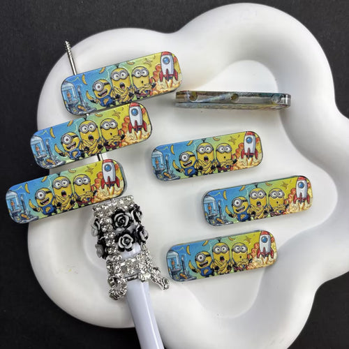 Minions Space 3-Hole Spacer Beads, Cute Cartoon Jewelry Connector Charms, Acrylic Crafting Focal Beads