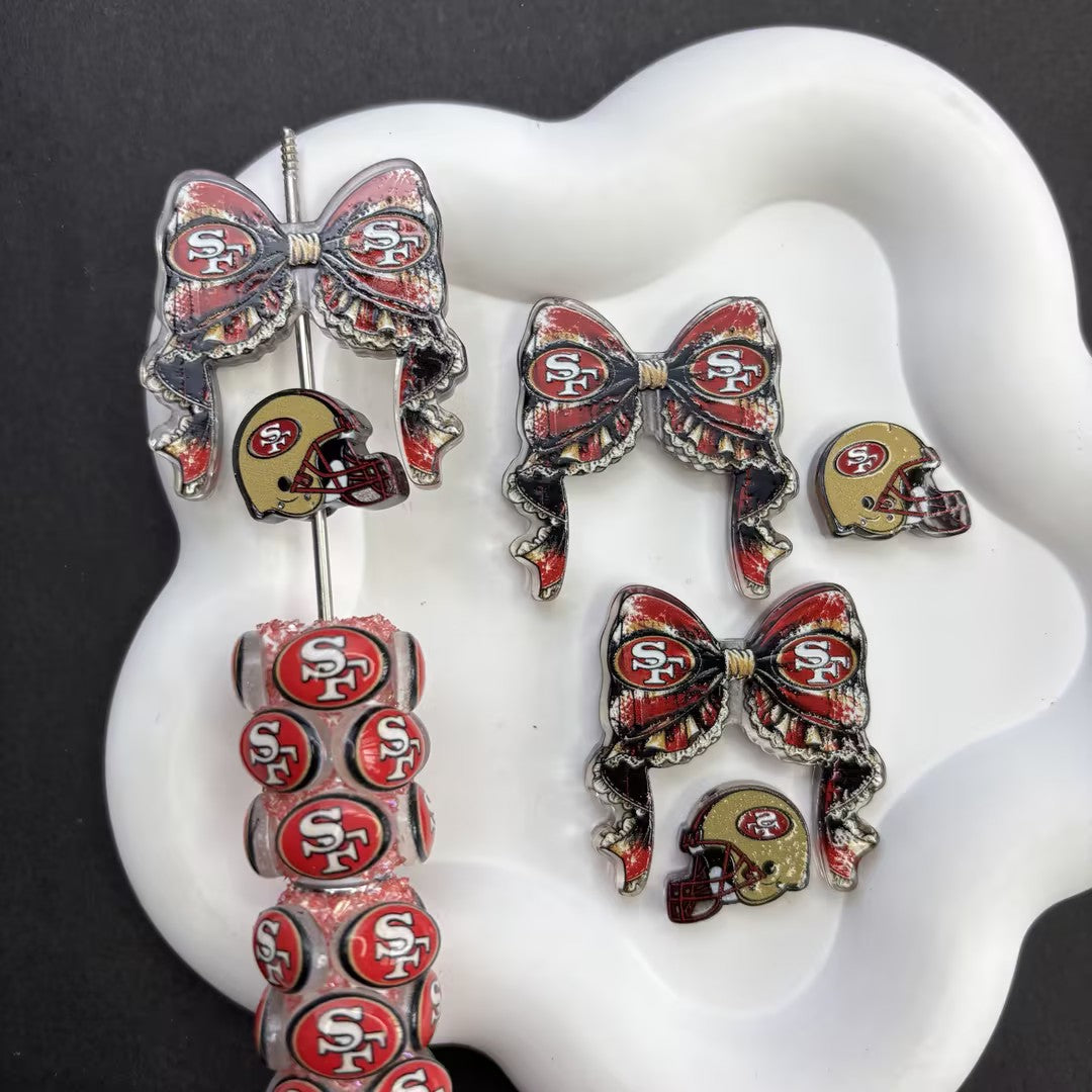 NFL Football Game Day DIY Pen Kit | Rhinestone Bead Barrel, Bow Focal Charms & Team Helmet Toppers