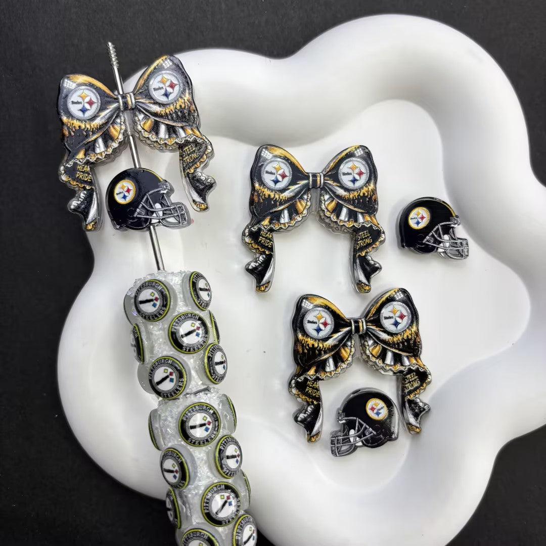 NFL Football Game Day DIY Pen Kit | Rhinestone Bead Barrel, Bow Focal Charms & Team Helmet Toppers