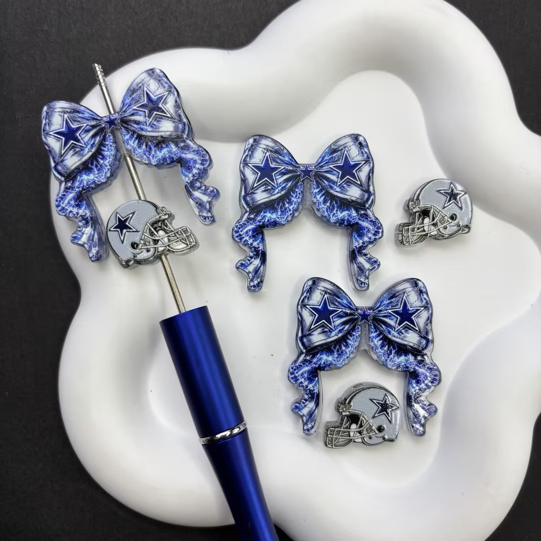 NFL Football Game Day DIY Pen Kit | Rhinestone Bead Barrel, Bow Focal Charms & Team Helmet Toppers