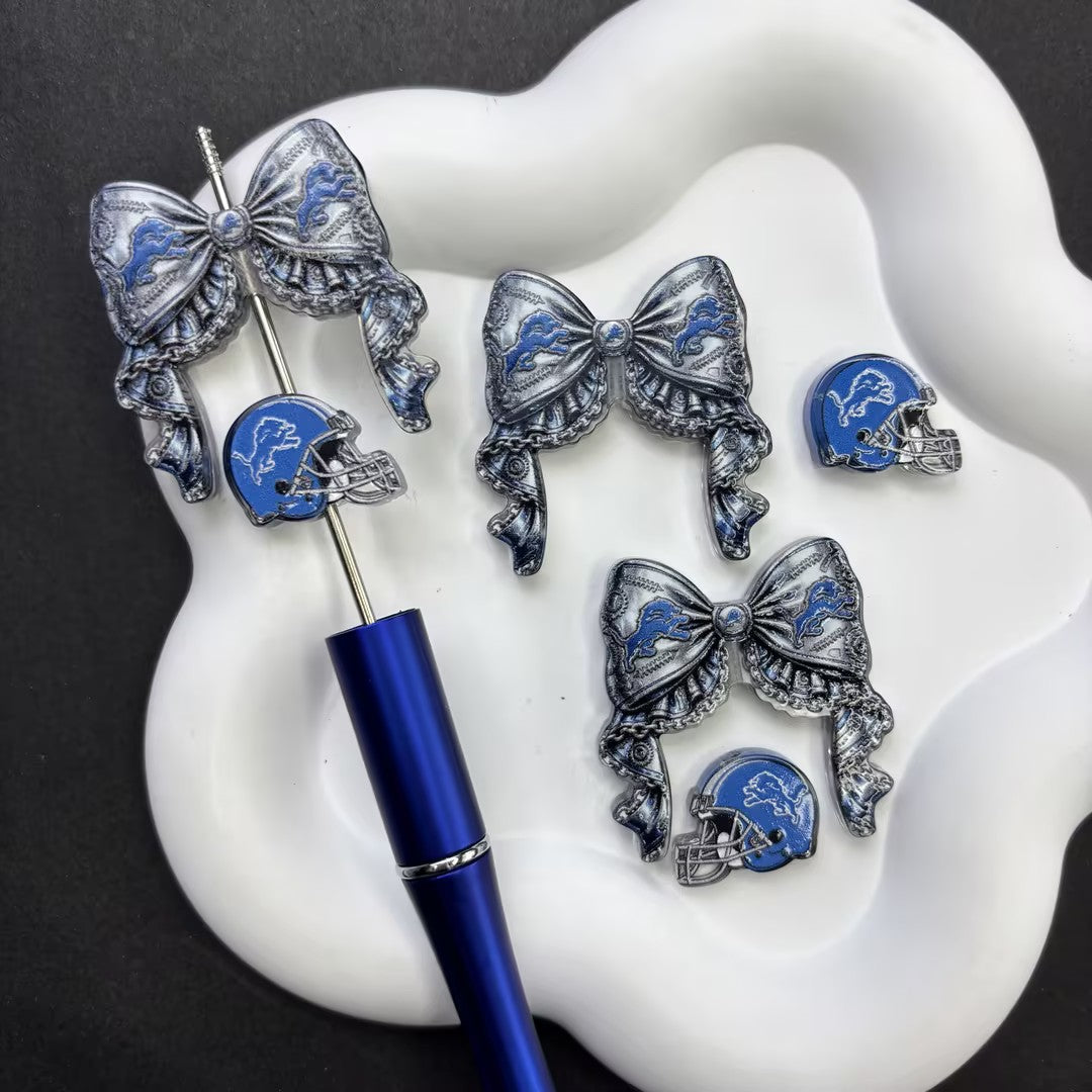 NFL Football Game Day DIY Pen Kit | Rhinestone Bead Barrel, Bow Focal Charms & Team Helmet Toppers